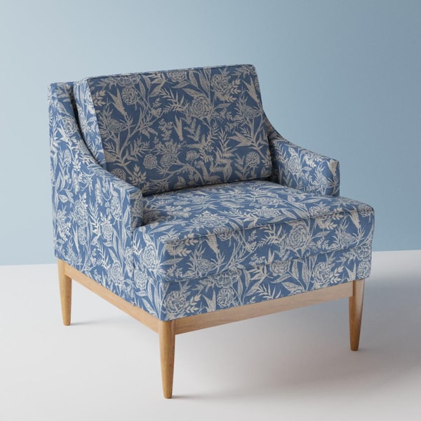 Bekledingsstof blauwe bloementoile-Franse toile bloemen van smokeinthewoods-bloembladeren chique toile-stof op maat gesneden met lepelbloem