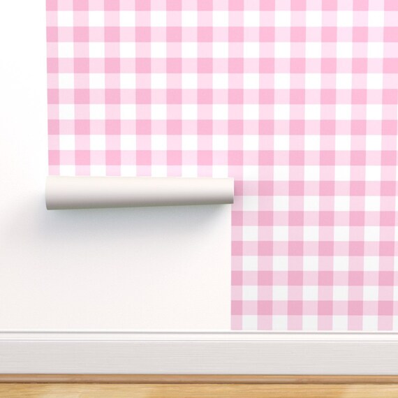 Pink Gingham Wallpaper Buffalo Check In Pink By Domesticate Etsy