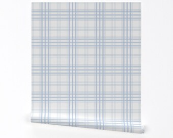 Pastel Blue Plaid Wallpaper - Hallvard Tartan by lilyoake - Tartan Check Scandi Farmhouse Removable Peel and Stick Wallpaper by Spoonflower