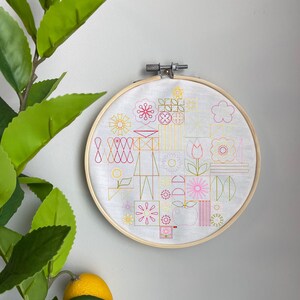 Floral Embroidery Template on Cotton - Garden Variety By Pennycandy - Spring Embroidery Pattern for 6" Hoop Custom Printed by Spoonflower