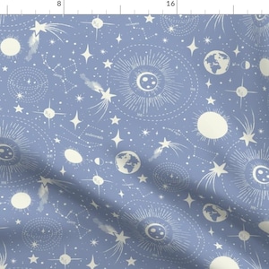 Planets Fabric - Solar System Periwinkle By Heatherdutton - Celestial Stars Comets Constellations Cotton Fabric By The Yard With Spoonflower