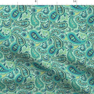 Paisley Fabric - Turquoise Paisley By Irina Skaska - Blue Retro Bohemian Yellow Green Girl Boys Cotton Fabric By The Yard With Spoonflower