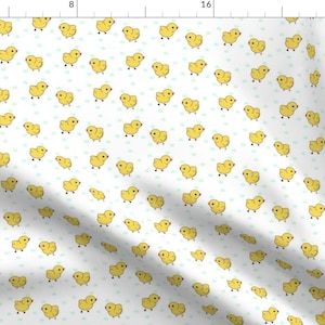 Birds Fabric - Ducklings And Chicklings By Puppy52 - Birds Baby Nursery Kids White Blue Yellow Cotton Fabric By The Yard With Spoonflower