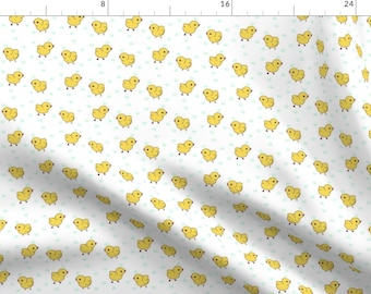 Birds Fabric - Ducklings And Chicklings By Puppy52 - Birds Baby Nursery Kids White Blue Yellow Cotton Fabric By The Yard With Spoonflower