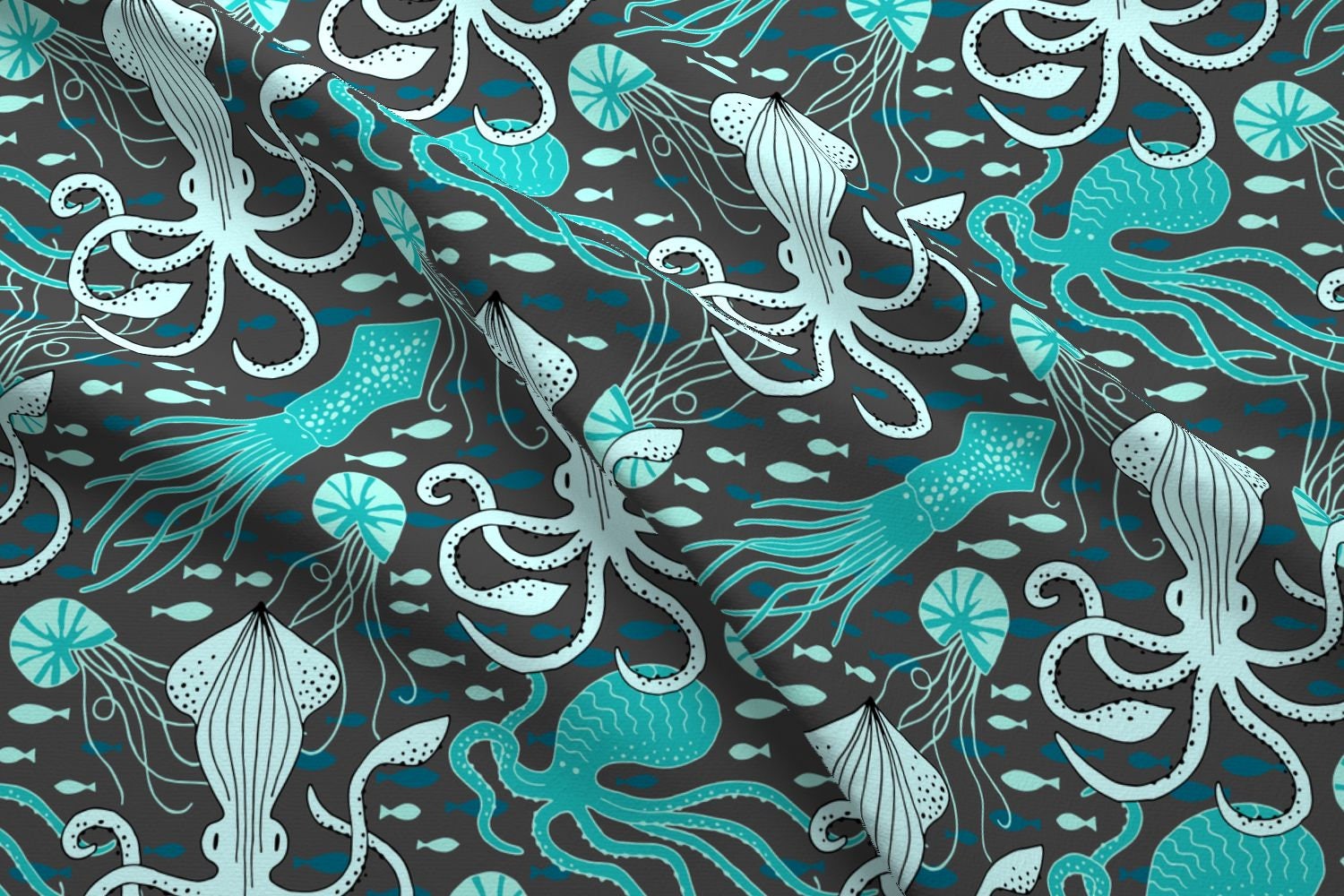 Squid Fabric Tangled Turquoise Large By Heleen Vd Thillart Etsy