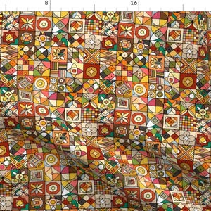 Geometric Earth Toes Fabric - Vintage Geometric Pattern By Kudryashka - Retro Dark Red Shapes Cotton Fabric By The Yard With Spoonflower
