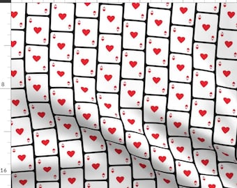 Ace Of Hearts Fabric -Ace-Of-Hearts-On-Black By Lilcubby- Playing Card Ace Hearts Black White Red Cotton Fabric By The Yard With Spoonflower