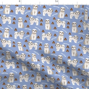 Shih Tzu Not Fabric - Shih Tzu Poop By Petfriendly - Silly Shih Tzu Poop Emoji Puppy Periwinke Cotton Fabric By The Yard With Spoonflower