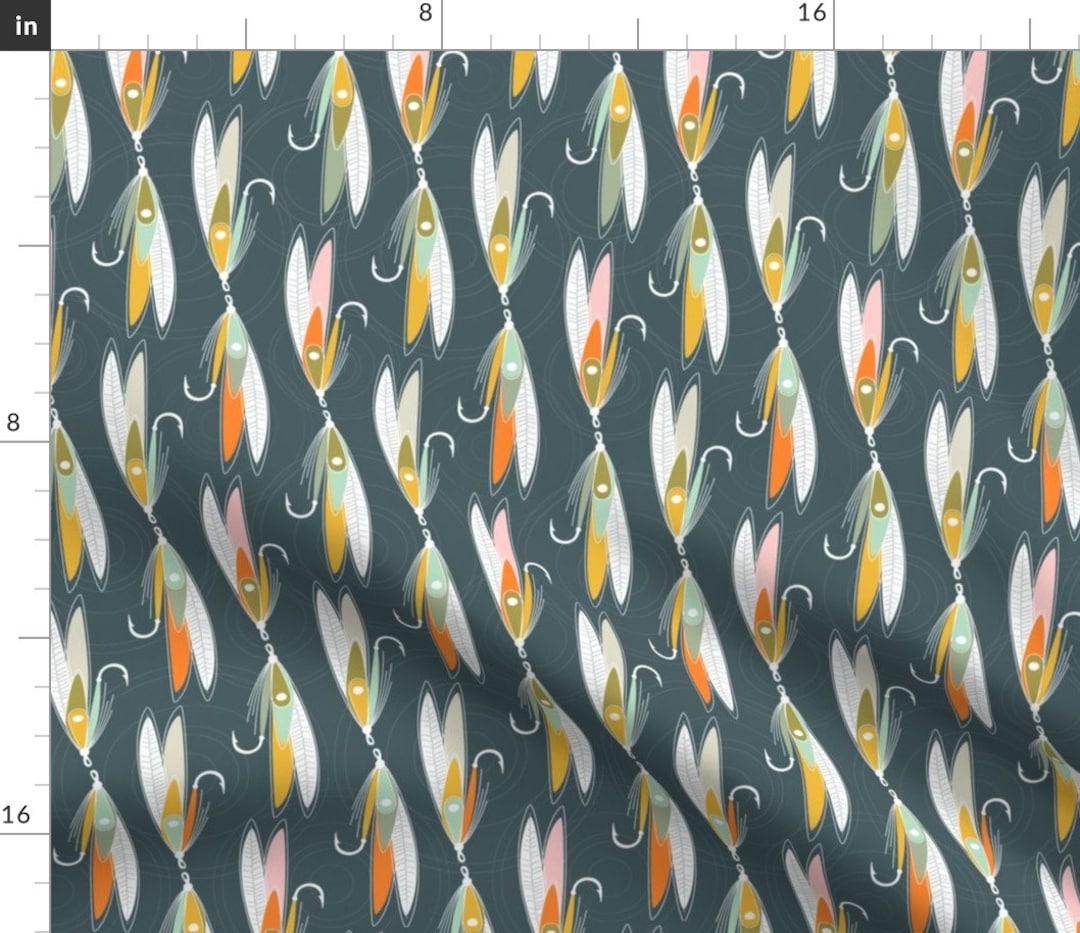 Fly Fishing Fabric Flip-flopped Flies by Nadia Hassan Fishing Outdoors Fly  Fishing Cotton Fabric by the Yard With Spoonflower Fabrics 