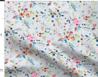 Boho Floral Fabric - Wild Meadow Duck Egg Blue  Med By Nouveau Bohemian - Bohemian Floral Decor Cotton Fabric By The Yard With Spoonflower