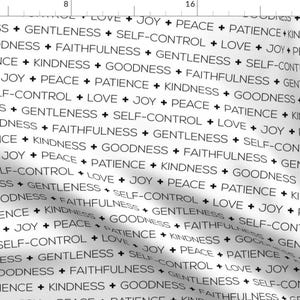 Typography Fabric - Fruit Of The Spirit Swiss Cross By Aprilmariewade - Scripture Words Black Cotton Fabric By The Yard With Spoonflower