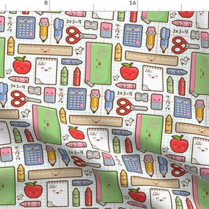 School Supplies Fabric - Back To School By Woodmousebobbit - School Cotton Fabric By The Yard With Spoonflower