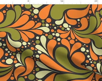 Psychedelic Funky Fabric - Feelin' Groovy by fabric_rocks - Abstract 1970s Olive Avocado Orange Mod Fabric by the Yard by Spoonflower