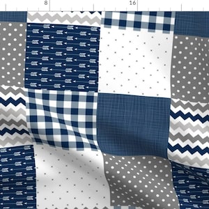 Blue Cheater Quilt Fabric - Blue Cheater Quilt by longdogcustomdesigns - Plaid Chevron Patchwork Arrows Fabric by the Yard by Spoonflower