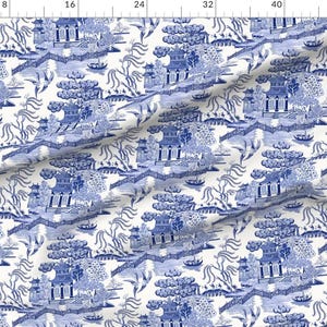 Pagoda Chinoiserie Fabric - Blue Willow by whitneyenglish - Blue Toile Chinese Botanical Garden Willow Fabric by the Yard by Spoonflower Bild 2