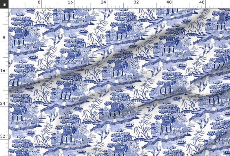 Pagoda Chinoiserie Fabric - Blue Willow by whitneyenglish - Blue Toile Chinese Botanical Garden Willow Fabric by the Yard by Spoonflower Bild 2
