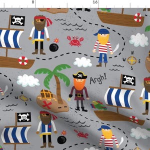 Pirate Map Hidden Treasure Fabric - Pirate Adventure By Lisa Kubenez - Pirate Kids Treasure Map Cotton Fabric By The Yard With Spoonflower