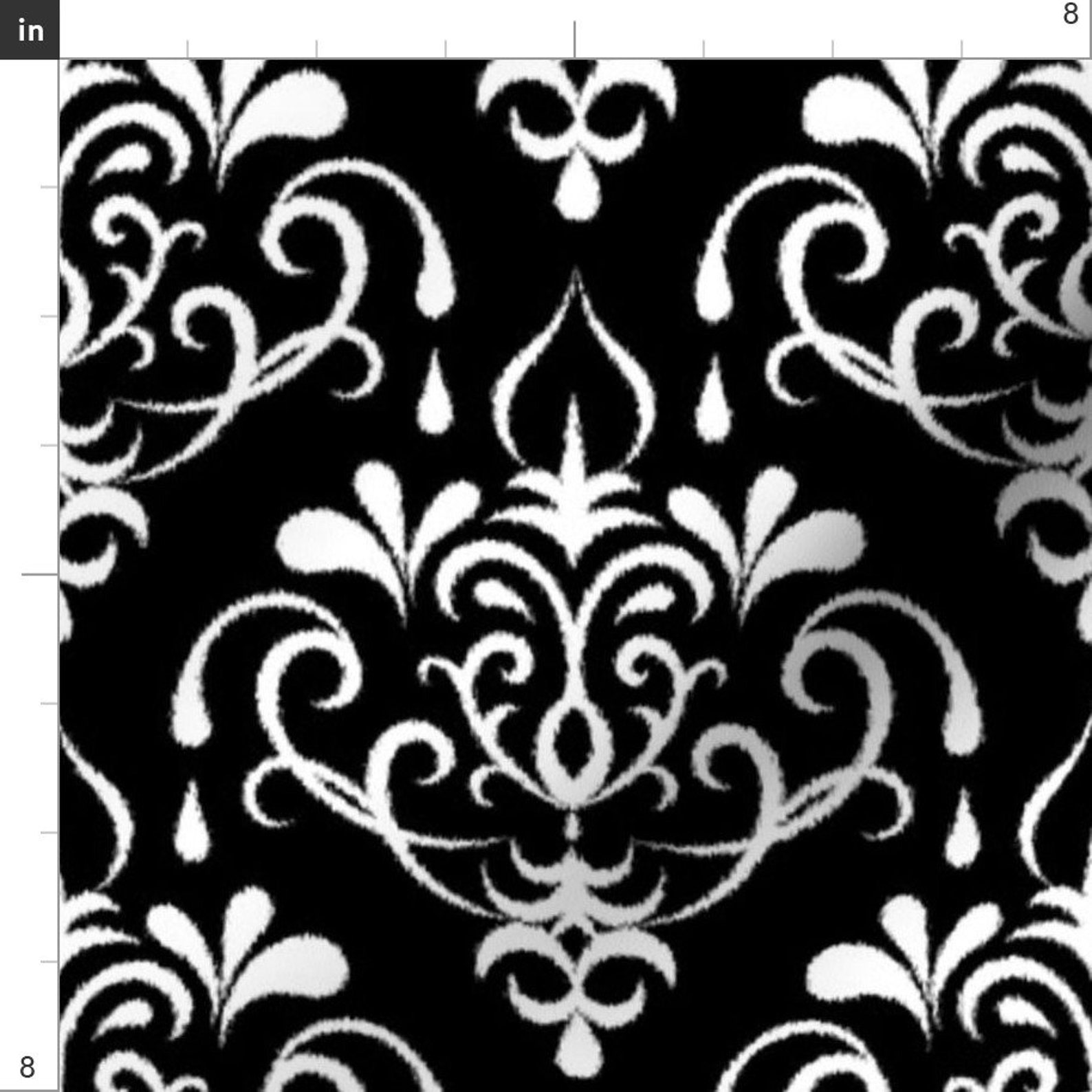 Black White Damask Fabric Ikat Damask Large Black and Etsy