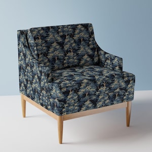 Blue Leaves Upholstery Fabric- Clairvaux Woods Night by jwyliedesigns - Dark Forest Tree Foliage  Fabric By The Yard With Spoonflower