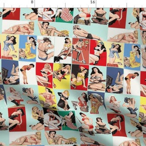 Vintage Women Photos Fabric - Vintage Pin Ups Ladies Women In Light Blue By Olivemlou - Pin Cotton Fabric By The Yard With Spoonflower