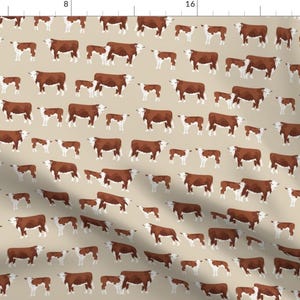 Cows Fabric - Hereford Cattle Calf Farm Animals Sand By Petfriendly - Cattle Country Livestock Cotton Fabric By The Yard With Spoonflower