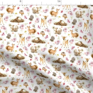 Squirrel Woodland Fabric - Forest Friends – Flowers, Smaller Scale By Gingerlous - Squirrel Cotton Fabric By The Yard With Spoonflower