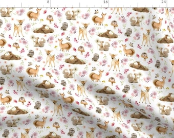 Squirrel Woodland Fabric - Forest Friends – Flowers, Smaller Scale By Gingerlous - Squirrel Cotton Fabric By The Yard With Spoonflower