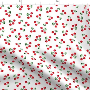 Retro Cherries Fabric - Cherry Picnic By Ileneavery - Retro Red, White, and Green Cherry Cotton Fabric By The Yard With Spoonflower