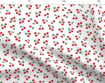 Retro Cherries Fabric - Cherry Picnic By Ileneavery - Retro Red, White, and Green Cherry Cotton Fabric By The Yard With Spoonflower