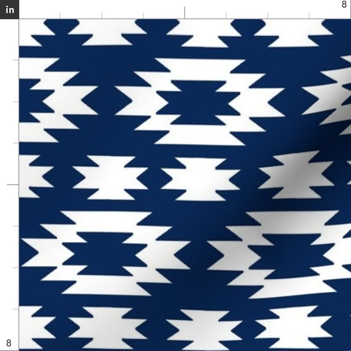Blue Aztec Fabric Aztec Navy White by Sproutz Aztec Etsy