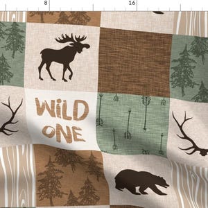 Hunting Fabric - Wild One Quilt Bear Moose Deer Antlers By Sugarpinedesign - Green Brown Hunting Cotton Fabric By The Yard With Spoonflower