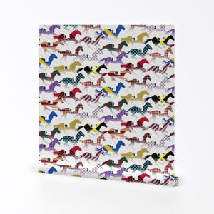 Equestrian Removable Peel and Stick Wallpaper - Horses Abstract - Wall Art Wall Decor - Off To The Horse Races Jockey  by wickedrefined