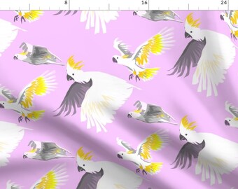 Cockatoo Fabric - Cockatoos On Pink By Abbieuproot - Cockatoo Bird Flying Pink White Yellow Cotton Fabric By The Yard With Spoonflower