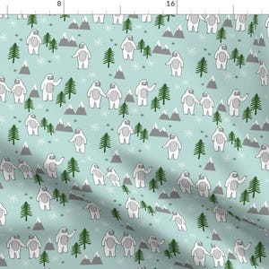 Yeti Fabric - Yeti Christmas Minty By Andrea Lauren - Yeti Winter Holiday Decor Kid&#39;s Nursery Cotton Fabric By The Yard With Spoonflower