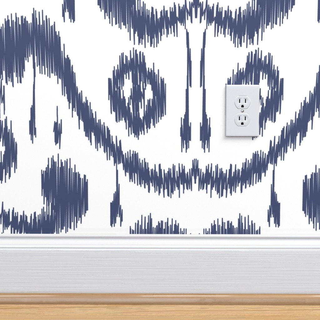 Ikat Print Wallpaper Ikat Waves by Mjmstudio Indigo Blue | Etsy
