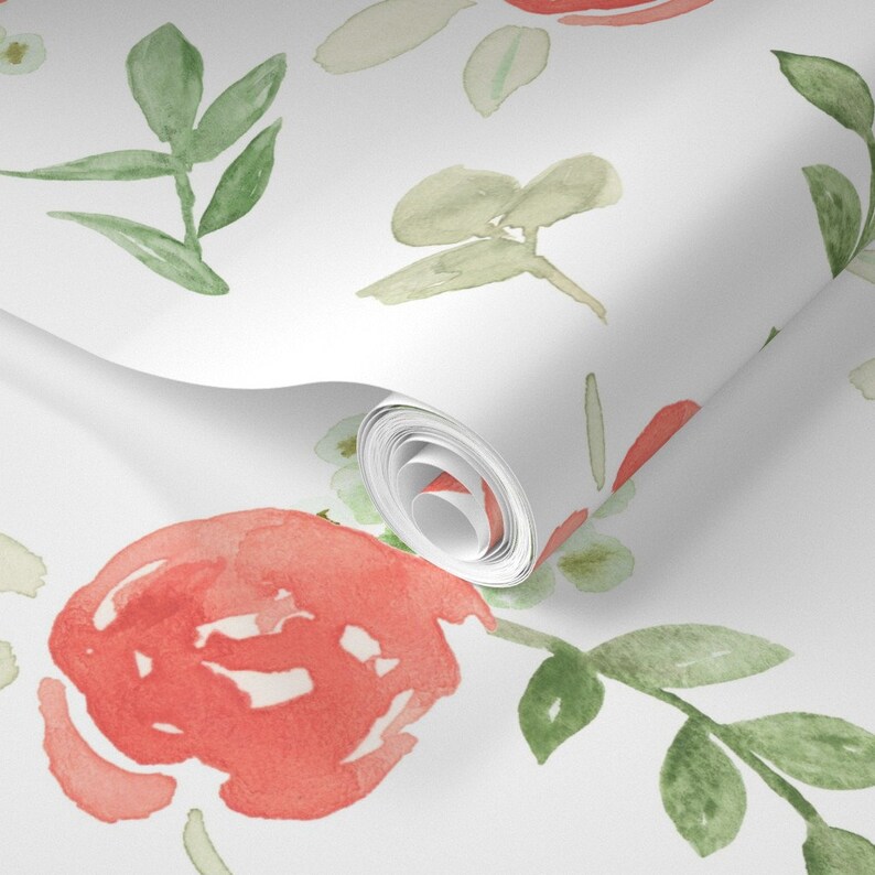 Coral Floral Wallpaper Coral Watercolor by Daily Miracles Etsy