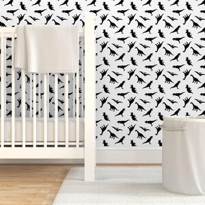 Dinosaur Wallpaper - Dinos By Littlearrowdesign - Black White Kids Nursery Playroom Removable Self Adhesive Wallpaper Roll by Spoonflower image 6