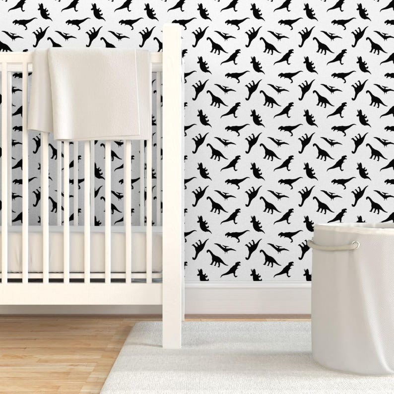 Dinosaur Wallpaper - Dinos By Littlearrowdesign - Black White Kids Nursery Playroom Removable Self Adhesive Wallpaper Roll by Spoonflower image 6