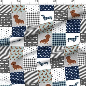 Dachshund Dog Fabric - Dachshund Pet Quilt B Dog Breed Silhouette Cheater Quilt By Petfriendly - Cotton Fabric By The Yard With Spoonflower imagen 2