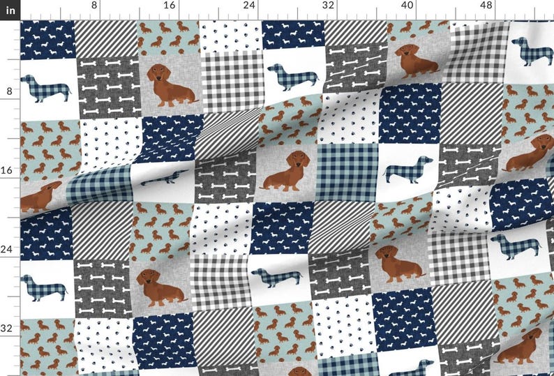 Dachshund Dog Fabric - Dachshund Pet Quilt B Dog Breed Silhouette Cheater Quilt By Petfriendly - Cotton Fabric By The Yard With Spoonflower imagen 2