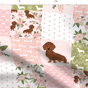 Dachshund Fabric - Dachshund Pet Quilt D Red Coat Doxie Dog Breed Cheater Quilt By Petfriendly - Cotton Fabric By The Yard With Spoonflower