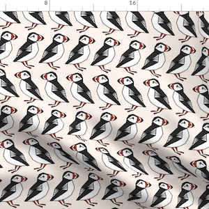 Bird Fabric - Puffin // Champagne Cream Background Birds Rows Cute Winter By Andrea Lauren - Cotton Fabric by the Yard with Spoonflower