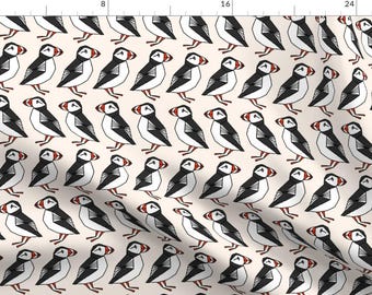 Bird Fabric - Puffin // Champagne Cream Background Birds Rows Cute Winter By Andrea Lauren - Cotton Fabric by the Yard with Spoonflower