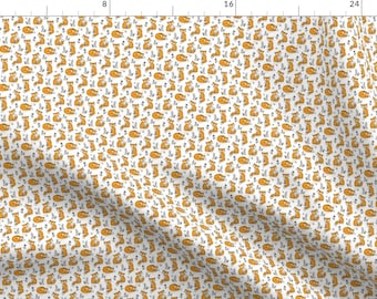 Fox Fabric - Dreamy Fox In Orange Tiny Small By Caja Design - Tiny Foxes Plants Orange Black Cotton Fabric By The Yard With Spoonflower