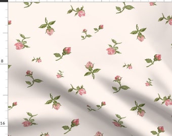 Flowers Fabric - Scattered Vintage Rosebuds By Bravenewart - Blush Cream Nursery Rose Cute Baby Cotton Fabric By The Yard With Spoonflower