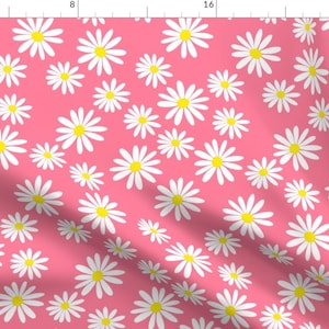 Floral Fabric - White Daisies, Pink By De-Ann Black - Floral Daisy Baby Girl 90s Spring Flowers Cotton Fabric By The Yard With Spoonflower
