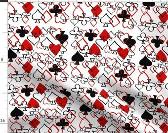 Heart Fabric - Snap By Brightonbelle - Suit of Cards Hearts Spades Diamonds Clubs Red Black White Cotton Fabric By The Yard With Spoonflower