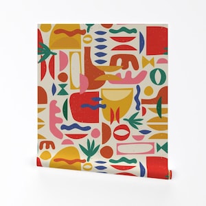 Helle Abstrakte Ablösbare Tapete - Bunte Formen Retro Inspiriert - Wand Kunst Wand Dekor - Mid Century Sommer by evamatise