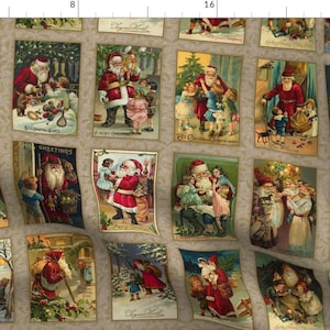 Vintage Fabric - Vintage Santas by malibu_creative -  Retro Holiday Christmas Cards Christmas Santa Panel  Fabric by the Yard by Spoonflower