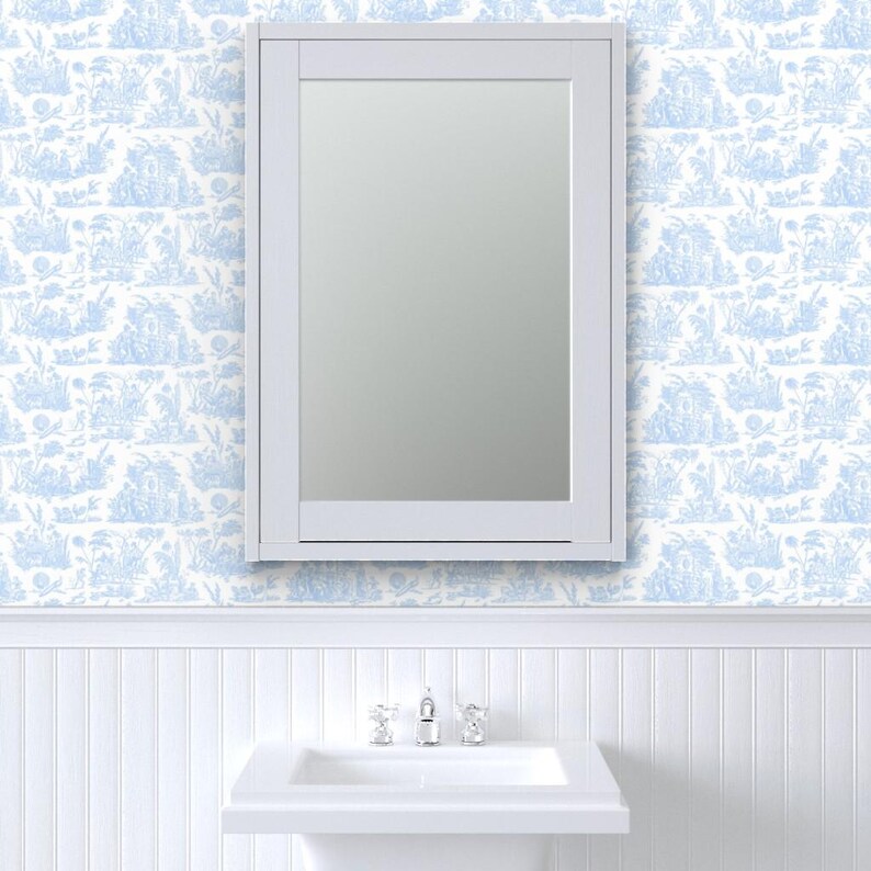 Papel pintado Toile - Toile de Marsella de Peacoquettedesigns - Papel pintado autoadhesivo francés removible para habitación infantil en color azul bebé de Spoonflower imagen 8